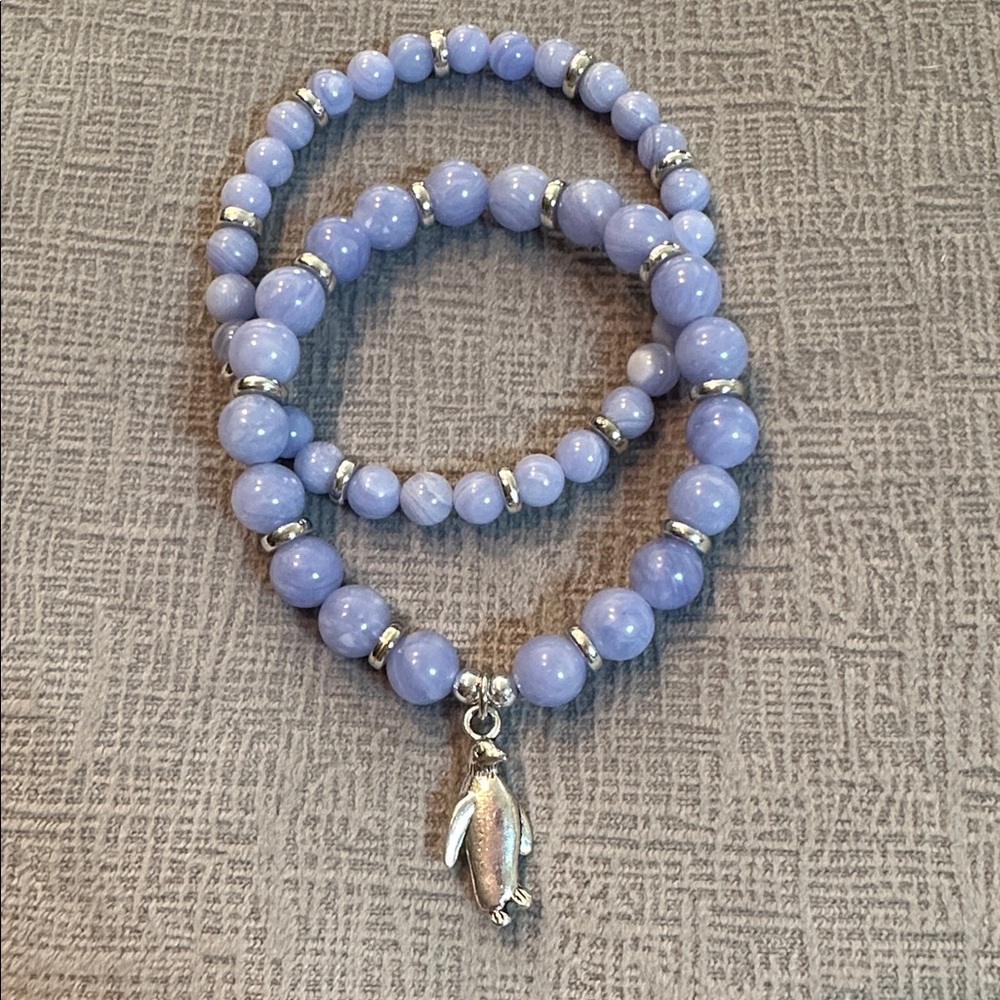 Lavender Beaded Bracelet with Penguin Charm